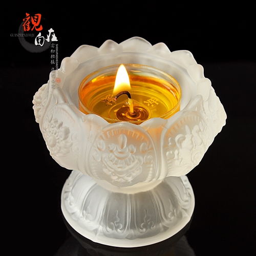 佛具用品七彩琉璃蓮花燈酥油燈座 八吉祥帶腳燈座蠟燭燈長明燈